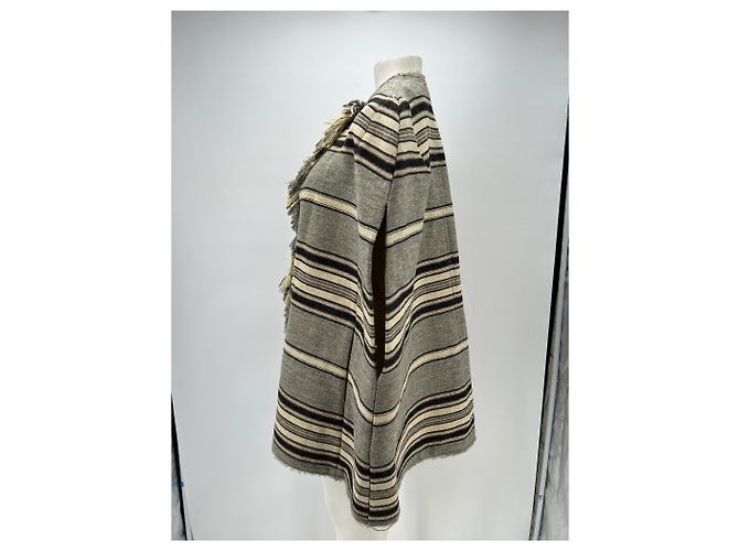 Isabel Marant Poncho a rayas de lana Caqui - vista 4
