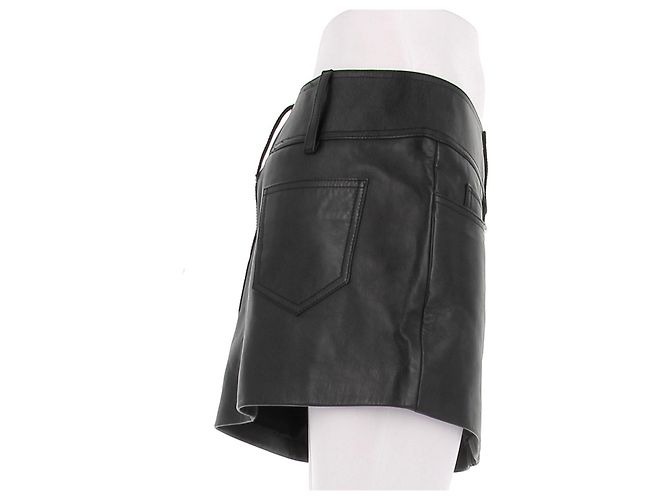 Falda de cuero negra Céline Negro - vista 3