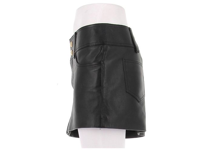 Falda de cuero negra Céline Negro - vista 4