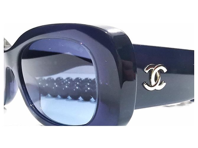 Chanel rectangular navy blue sunglasses with a pearl necklace - 5488 - c.503/S2 - view 15