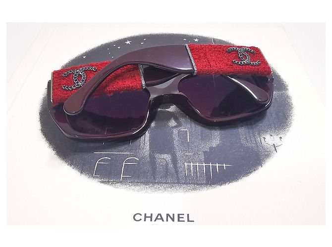 Gafas de sol cuadradas de tweed burdeos de Chanel - 5512 - c.1461/S1 - vista 10