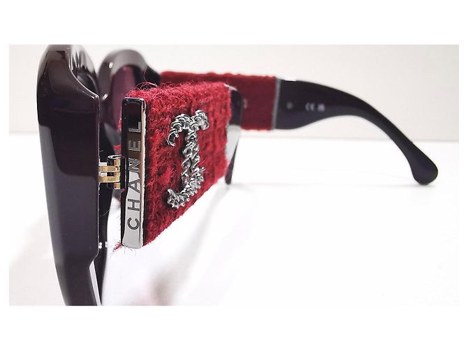 Gafas de sol cuadradas de tweed burdeos de Chanel - 5512 - c.1461/S1 - vista 14