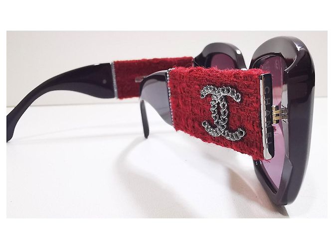 Gafas de sol cuadradas de tweed burdeos de Chanel - 5512 - c.1461/S1 - vista 15