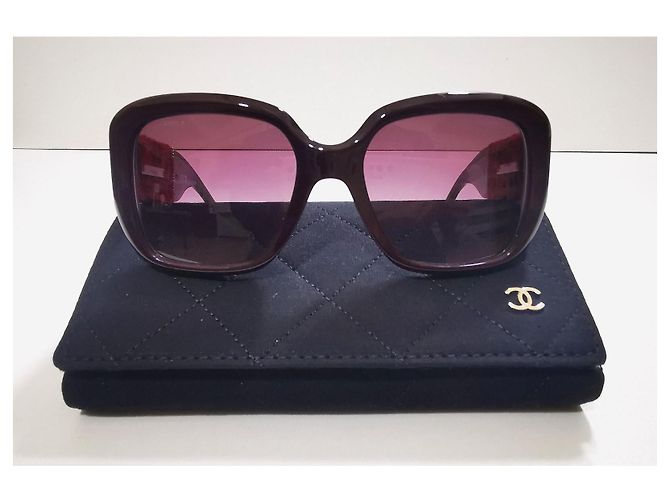 Gafas de sol cuadradas de tweed burdeos de Chanel - 5512 - c.1461/S1 - vista 17