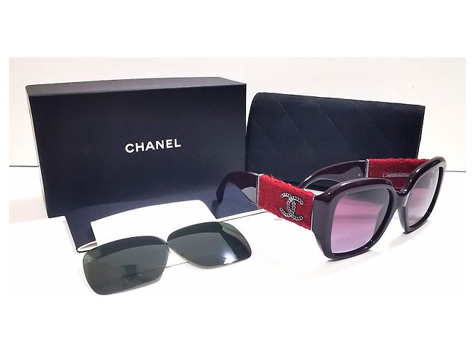 Gafas de sol cuadradas de tweed burdeos de Chanel - 5512 - c.1461/S1 - vista 18