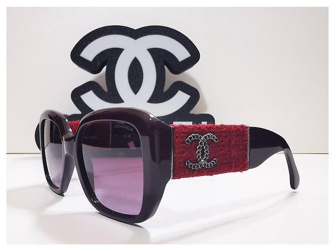 Gafas de sol cuadradas de tweed burdeos de Chanel - 5512 - c.1461/S1 - vista 2