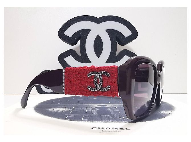 Gafas de sol cuadradas de tweed burdeos de Chanel - 5512 - c.1461/S1 - vista 5