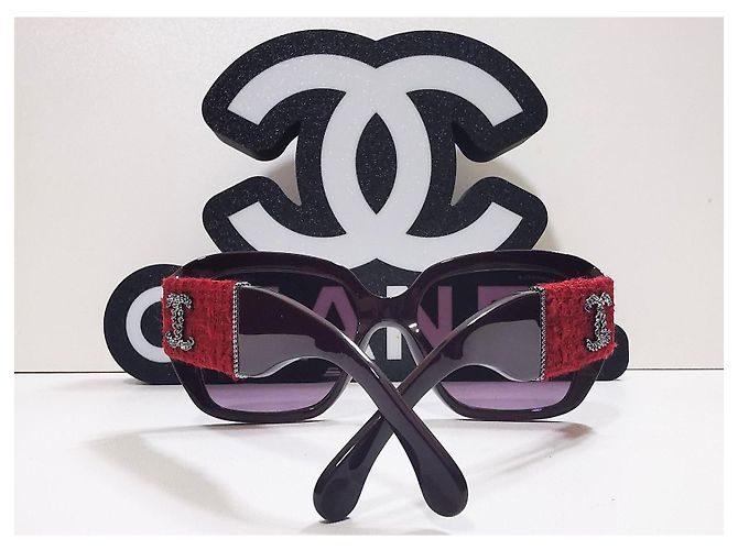 Gafas de sol cuadradas de tweed burdeos de Chanel - 5512 - c.1461/S1 - vista 6