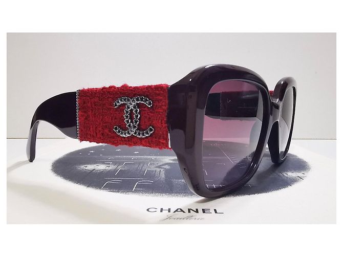 Gafas de sol cuadradas de tweed burdeos de Chanel - 5512 - c.1461/S1 - vista 7