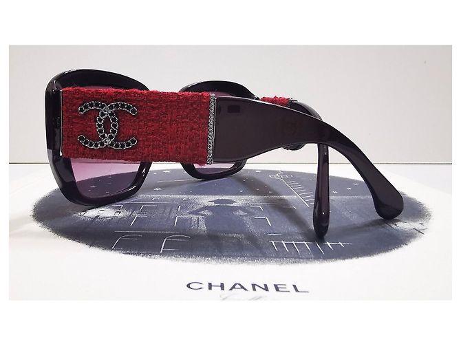 Gafas de sol cuadradas de tweed burdeos de Chanel - 5512 - c.1461/S1 - vista 8