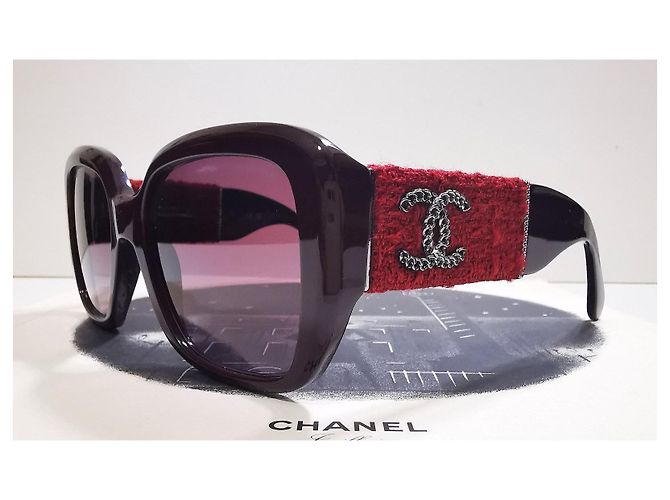 Gafas de sol cuadradas de tweed burdeos de Chanel - 5512 - c.1461/S1 - vista 9
