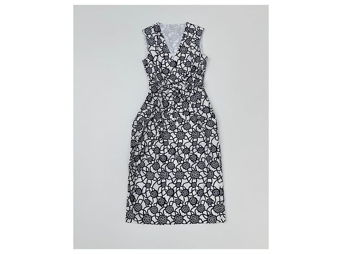 Dries Van Noten Wickelkleid Midi mit Blumenmuster Weiß Marineblau - Ansicht 2