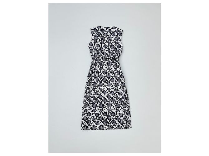 Dries Van Noten Wickelkleid Midi mit Blumenmuster Weiß Marineblau - Ansicht 4