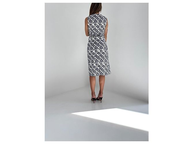 Dries Van Noten Wickelkleid Midi mit Blumenmuster Weiß Marineblau - Ansicht 5
