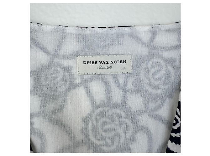 Dries Van Noten Wickelkleid Midi mit Blumenmuster Weiß Marineblau - Ansicht 6