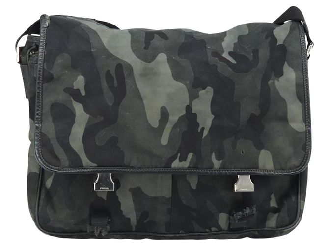 PRADA Schultertasche Nylon Khaki Silber Authentisch bs33935 - Ansicht 2