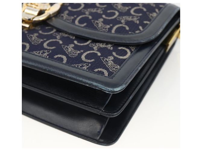 Céline Borsa a Spalla Celine C Sulky in Tela Blu Navy e Oro Auth ka3383 D'oro - vista 10
