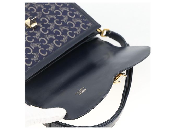 Céline Borsa a Spalla Celine C Sulky in Tela Blu Navy e Oro Auth ka3383 D'oro - vista 14