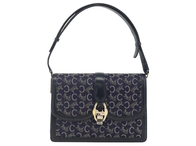 Céline Borsa a Spalla Celine C Sulky in Tela Blu Navy e Oro Auth ka3383 D'oro - vista 2