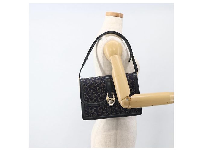 Céline Borsa a Spalla Celine C Sulky in Tela Blu Navy e Oro Auth ka3383 D'oro - vista 23