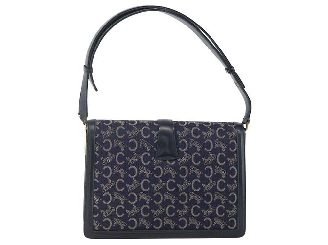 Céline Borsa a Spalla Celine C Sulky in Tela Blu Navy e Oro Auth ka3383 D'oro - vista 3