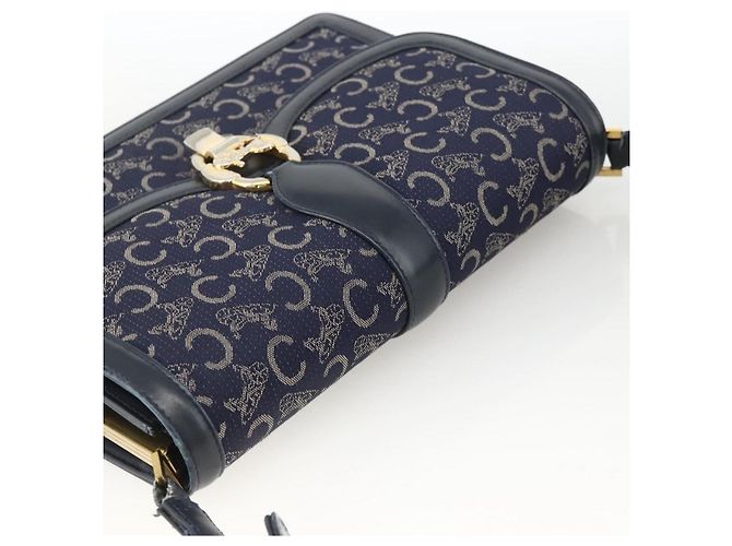 Céline Borsa a Spalla Celine C Sulky in Tela Blu Navy e Oro Auth ka3383 D'oro - vista 6