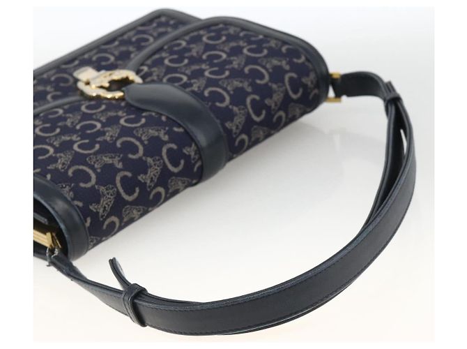 Céline Borsa a Spalla Celine C Sulky in Tela Blu Navy e Oro Auth ka3383 D'oro - vista 7