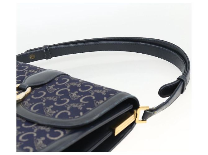 Céline Borsa a Spalla Celine C Sulky in Tela Blu Navy e Oro Auth ka3383 D'oro - vista 8