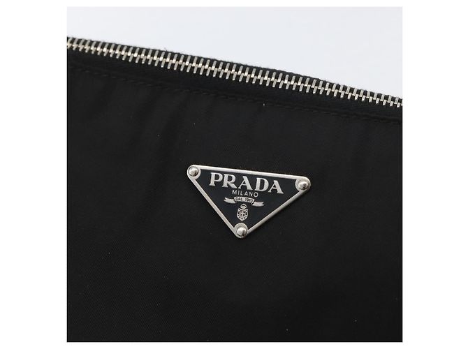 Borsa a Spalla PRADA in Nylon Pelle Argento Nero Auth SW2177A - vista 13