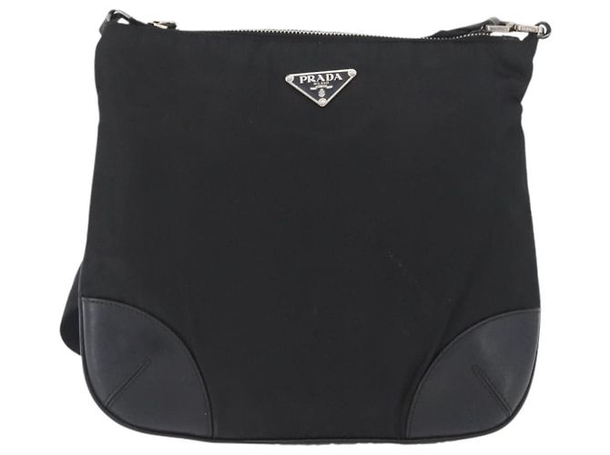Borsa a Spalla PRADA in Nylon Pelle Argento Nero Auth SW2177A - vista 2