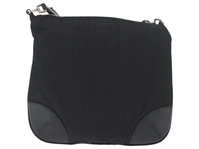 Borsa a Spalla PRADA in Nylon Pelle Argento Nero Auth SW2177A - vista 3