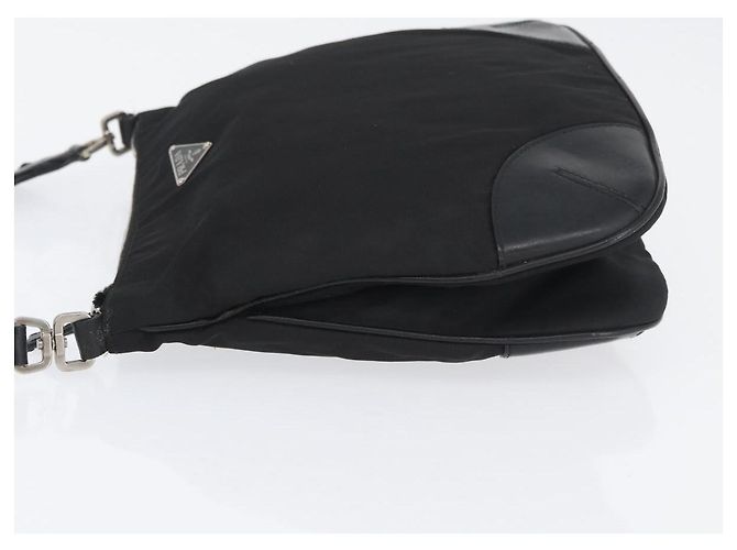 Borsa a Spalla PRADA in Nylon Pelle Argento Nero Auth SW2177A - vista 5
