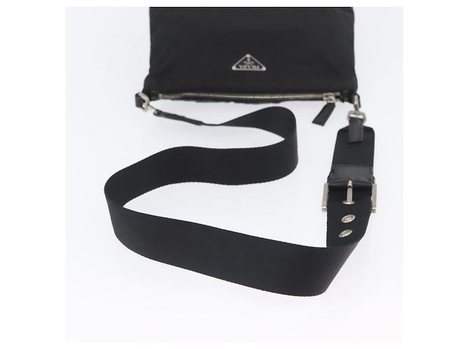 Borsa a Spalla PRADA in Nylon Pelle Argento Nero Auth SW2177A - vista 6