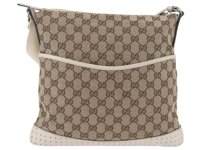 Borsa a Spalla GG Canvas Gucci Beige Argento 145857 Auth ka3305 - vista 2