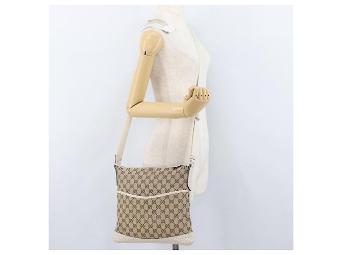 Borsa a Spalla GG Canvas Gucci Beige Argento 145857 Auth ka3305 - vista 22