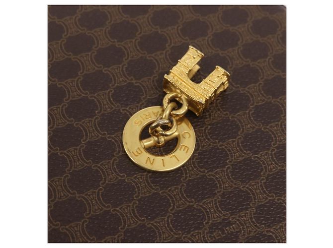 Céline Borsa a spalla in tela Macadam CELINE in pelle PVC marrone oro Auth AMZ048A D'oro - vista 10