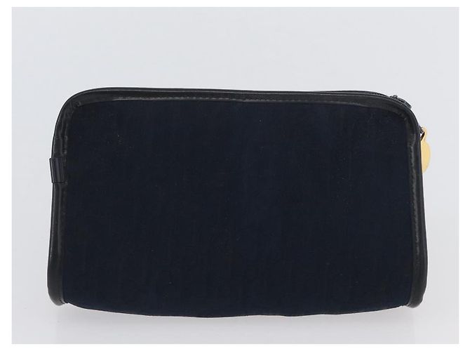 Borsa Clutch in Tela Trotter Christian Dior 2 Pezzi Blu Navy Oro Auth ep13971 - vista 10