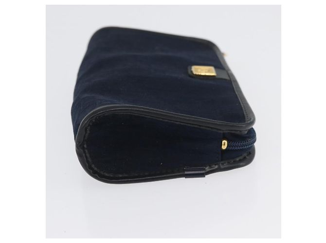Borsa Clutch in Tela Trotter Christian Dior 2 Pezzi Blu Navy Oro Auth ep13971 - vista 11