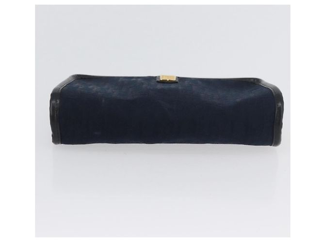 Borsa Clutch in Tela Trotter Christian Dior 2 Pezzi Blu Navy Oro Auth ep13971 - vista 12
