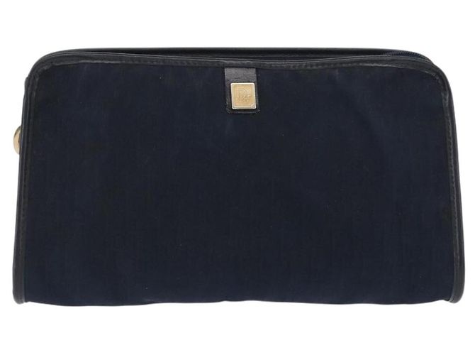 Borsa Clutch in Tela Trotter Christian Dior 2 Pezzi Blu Navy Oro Auth ep13971 - vista 2