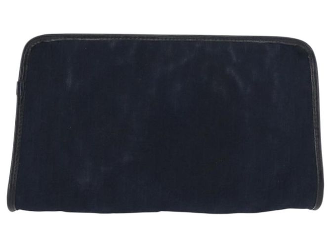 Borsa Clutch in Tela Trotter Christian Dior 2 Pezzi Blu Navy Oro Auth ep13971 - vista 3