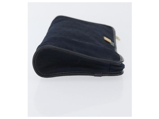 Borsa Clutch in Tela Trotter Christian Dior 2 Pezzi Blu Navy Oro Auth ep13971 - vista 4
