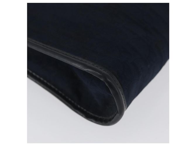 Borsa Clutch in Tela Trotter Christian Dior 2 Pezzi Blu Navy Oro Auth ep13971 - vista 7