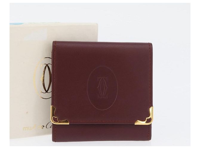 Monedero de cuero burdeos Must Line de CARTIER con dorado Auth BSZ452A - vista 18