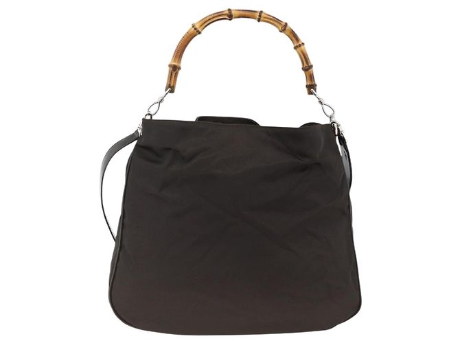 Borsa a Spalla GUCCI Bamboo Nylon 2in1 Marrone Argento 001 1781 1577 Auth gh1931 - vista 2