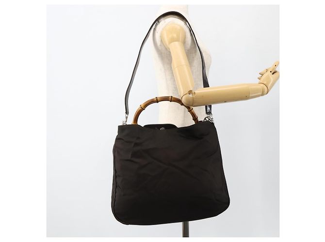 Borsa a Spalla GUCCI Bamboo Nylon 2in1 Marrone Argento 001 1781 1577 Auth gh1931 - vista 23