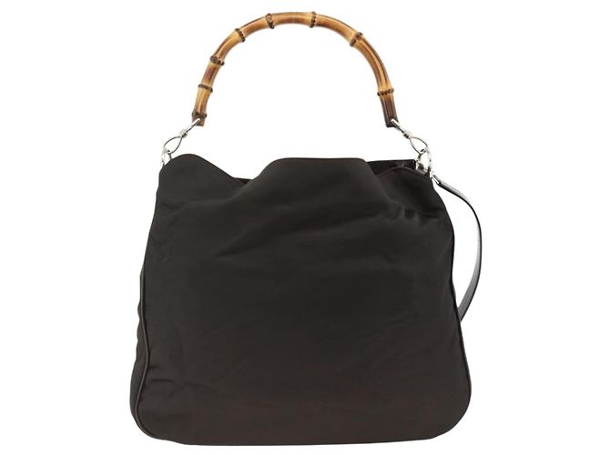 Borsa a Spalla GUCCI Bamboo Nylon 2in1 Marrone Argento 001 1781 1577 Auth gh1931 - vista 3