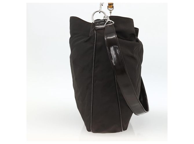 Borsa a Spalla GUCCI Bamboo Nylon 2in1 Marrone Argento 001 1781 1577 Auth gh1931 - vista 4