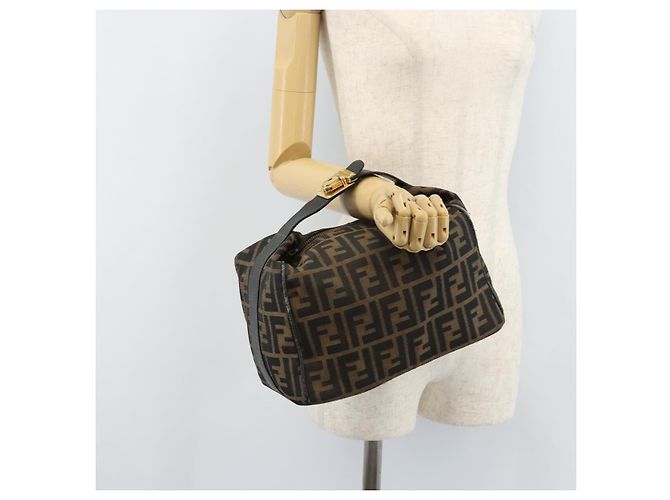 FENDI Zucca Canvas Handtasche braun schwarz Auth LNZ770 - Ansicht 23