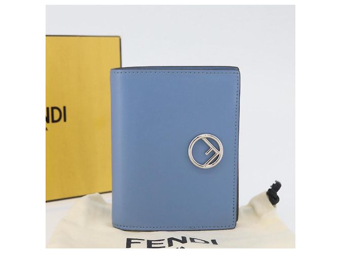 FENDI F-Is Portafoglio Bifold in Pelle Azzurro Chiaro Argento Auth am11084A Blu chiaro - vista 20